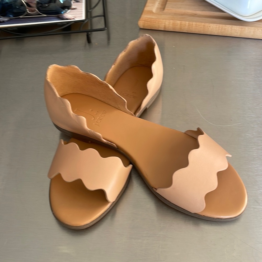 Brand new, in box J Crew leather scalloped peep-toe flats.